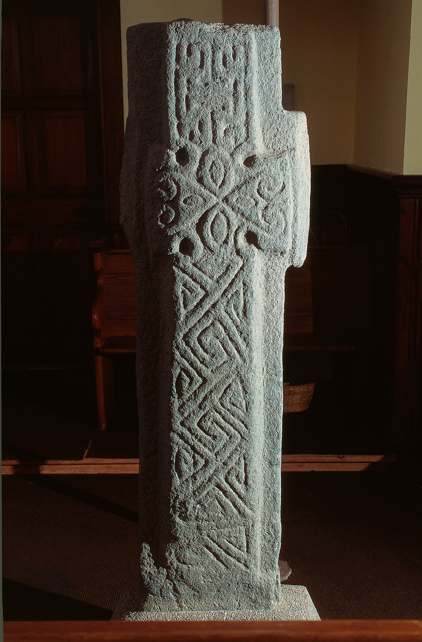 Close up of one carved stone cross in full size. 