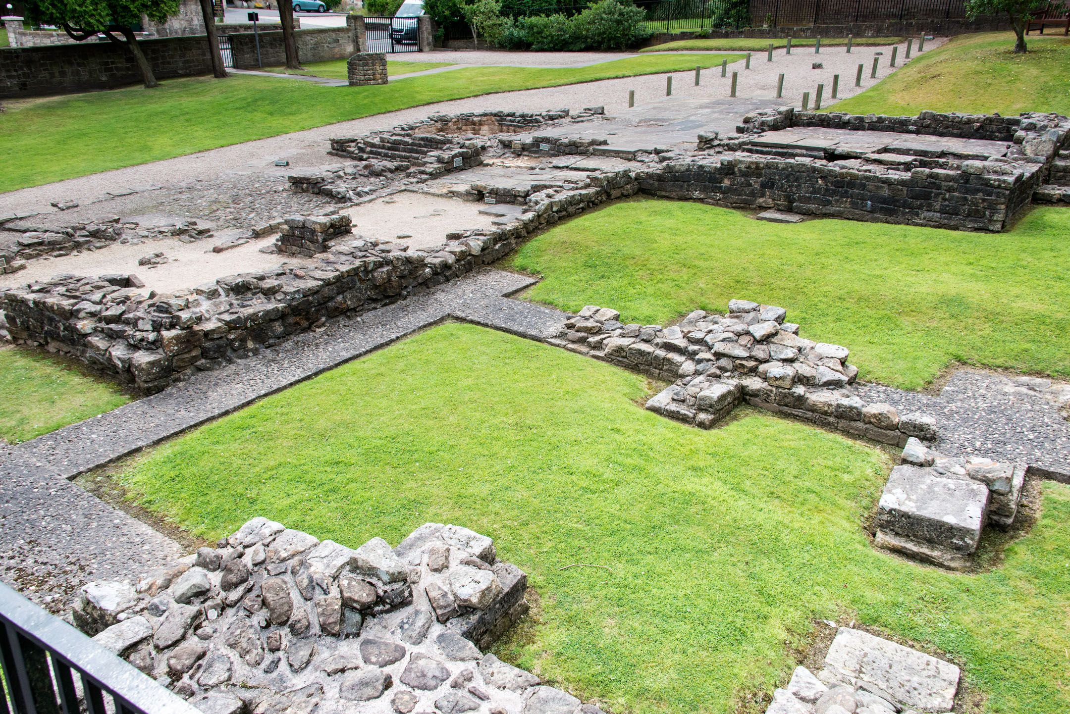 Stone foundations of Roman bath house at Bearsden Bath House site.