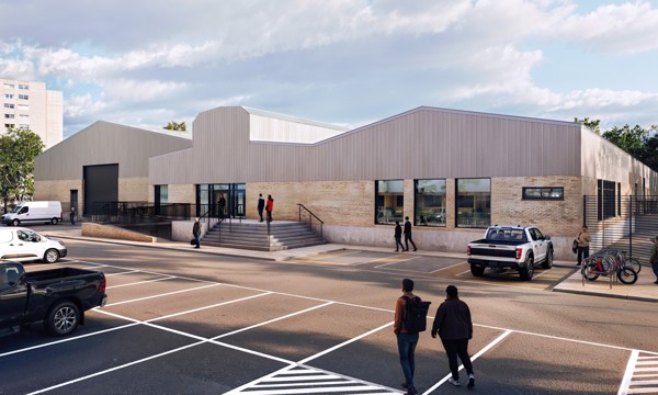 An outside view of the former AG Barr Irn Bru factory with a cloudy background