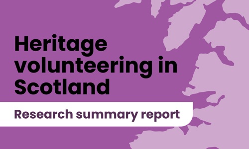 A snippet of the front cover with the words Heritage Volunteering in Scotland Research Report