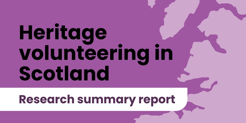 A snippet of the front cover with the words Heritage Volunteering in Scotland Research Report
